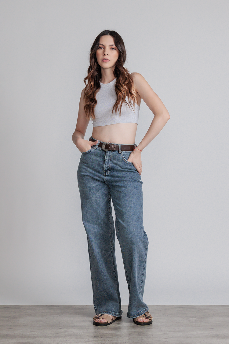 JEANS WIDE LEG FULL LENGTH - AZUL STONE