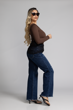 Jean Regular Fit Azul Marino con Rotos y Pañoleta de Encaje Negro DE-274
