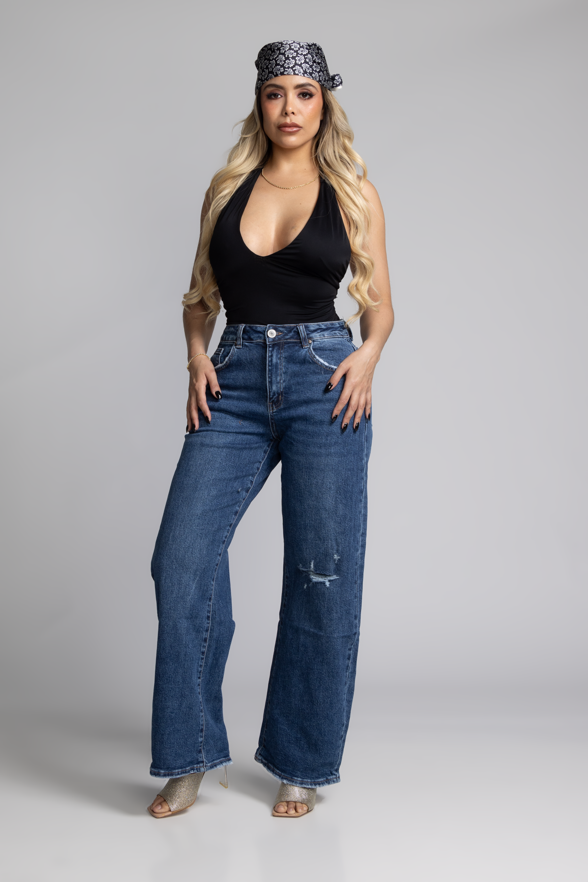 Jean Baggy con Mascada – Azul Medio DE-332