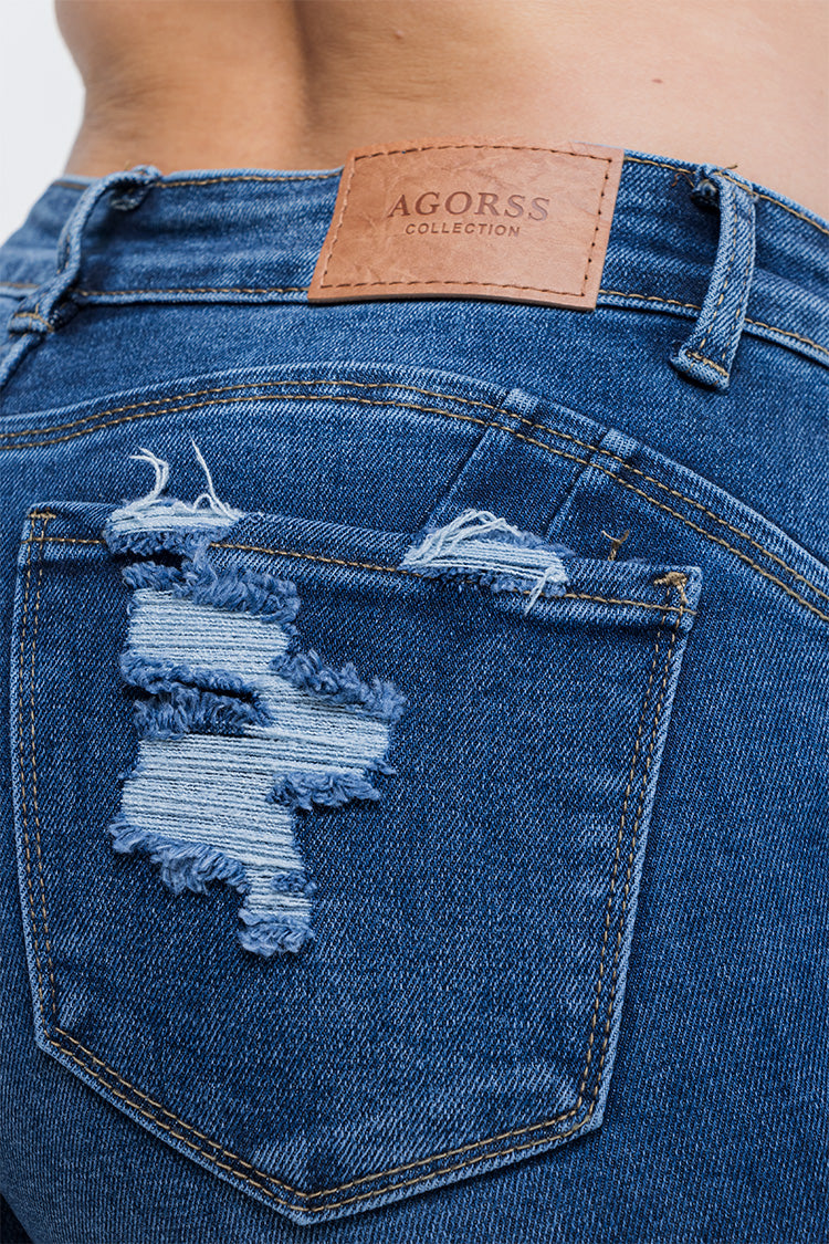 Jeans Skinny Fit Rotos Azul Marino - Esenciales