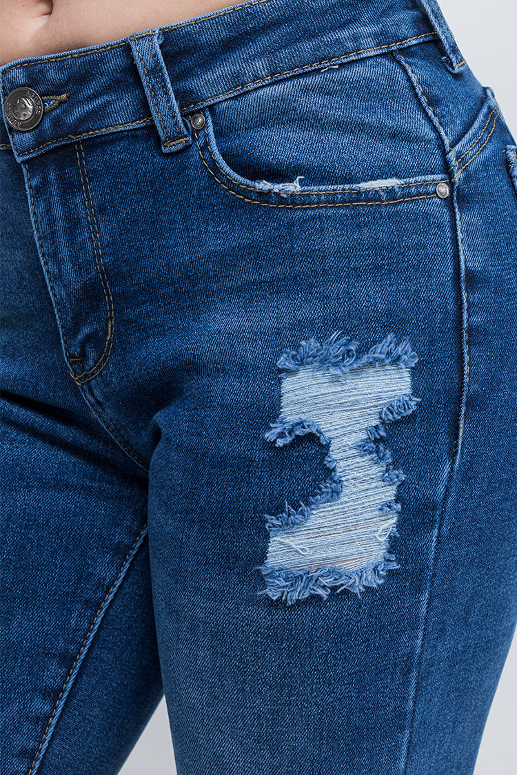 Jeans Skinny Fit Rotos Azul Marino - Esenciales