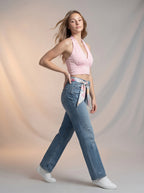 Jean Regular Fit Azul Claro con Rotos y Pañoleta
