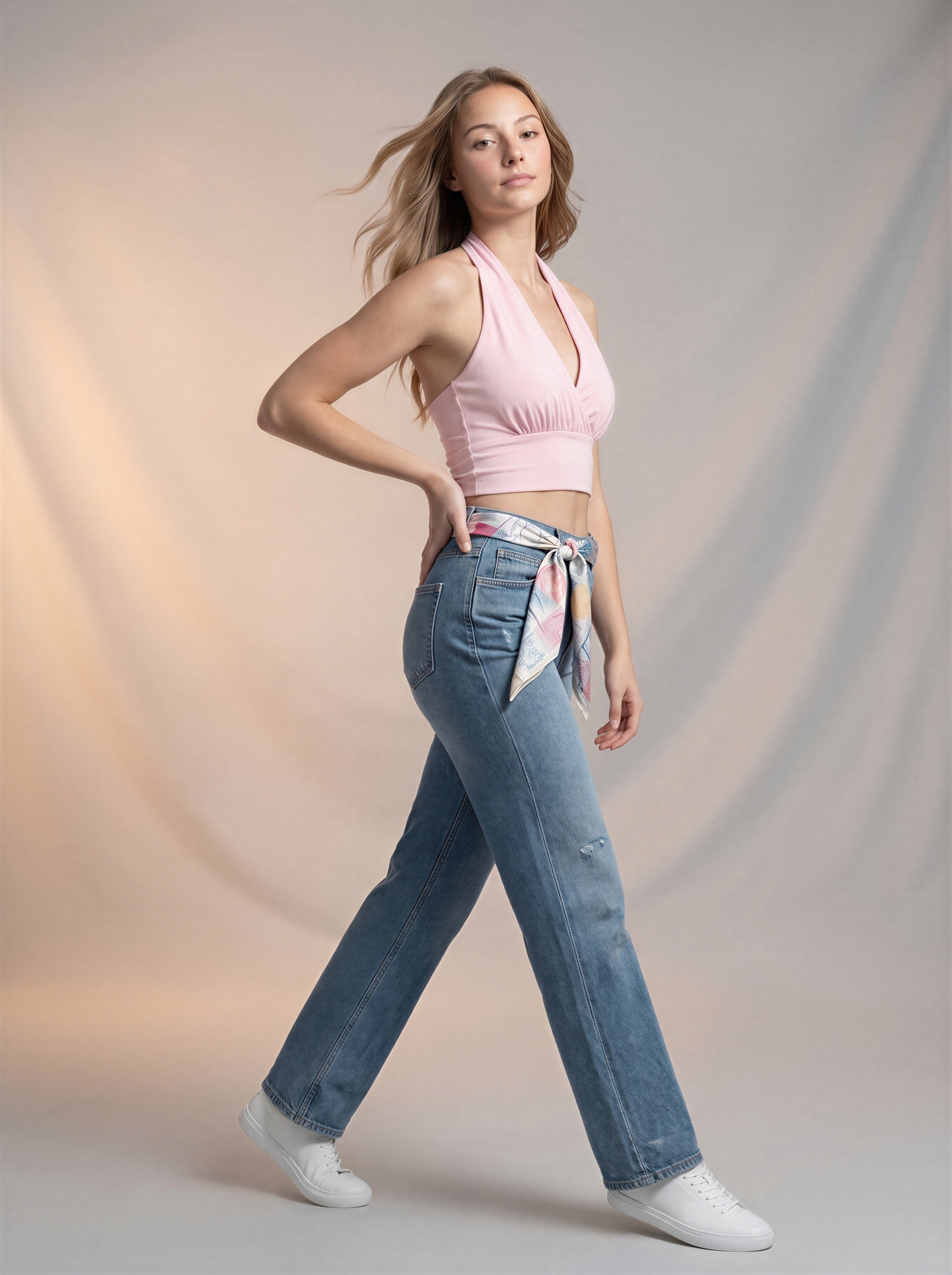 Jean Regular Fit Azul Claro con Rotos y Pañoleta