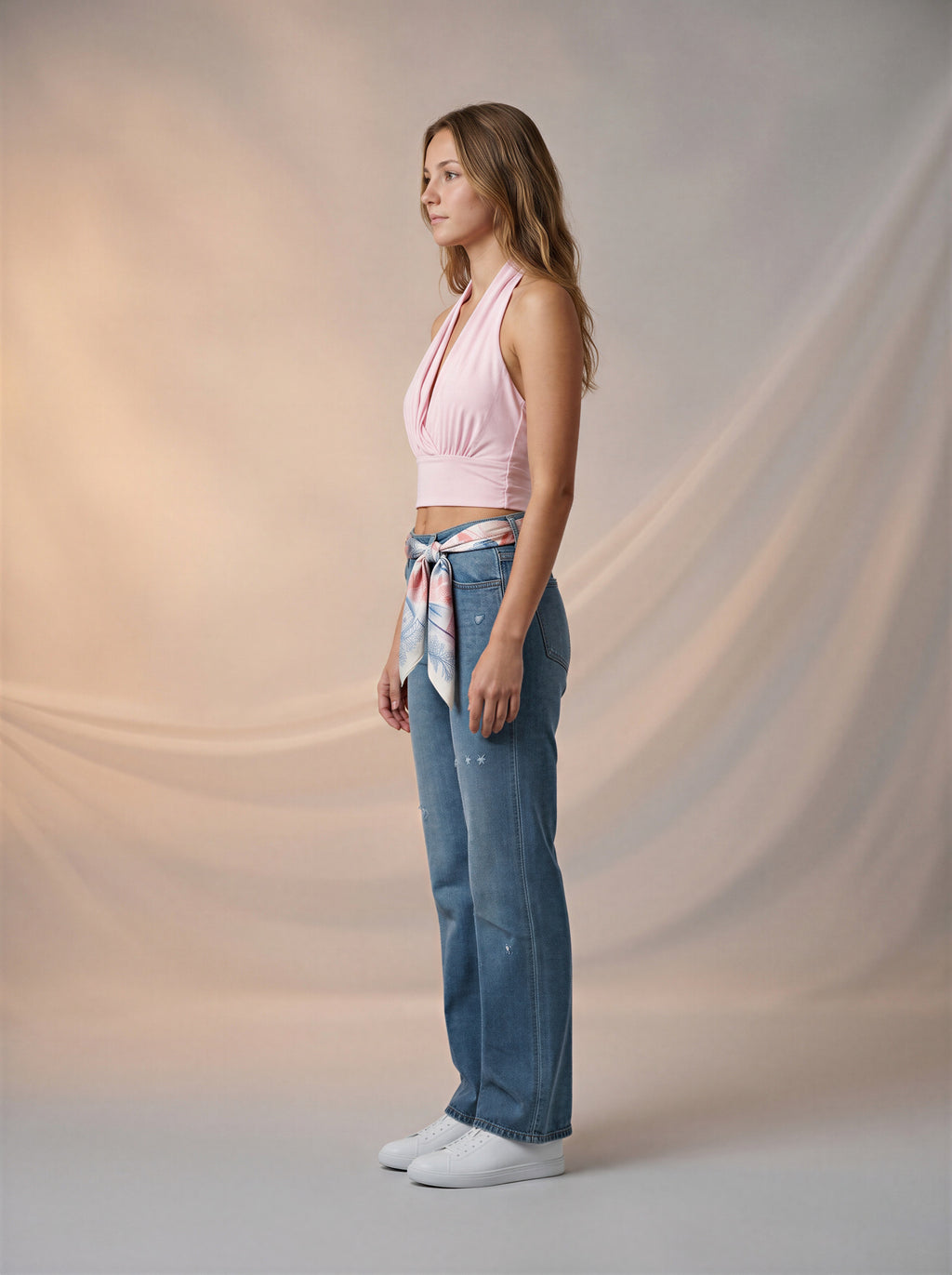 Jean Regular Fit Azul Claro con Rotos y Pañoleta