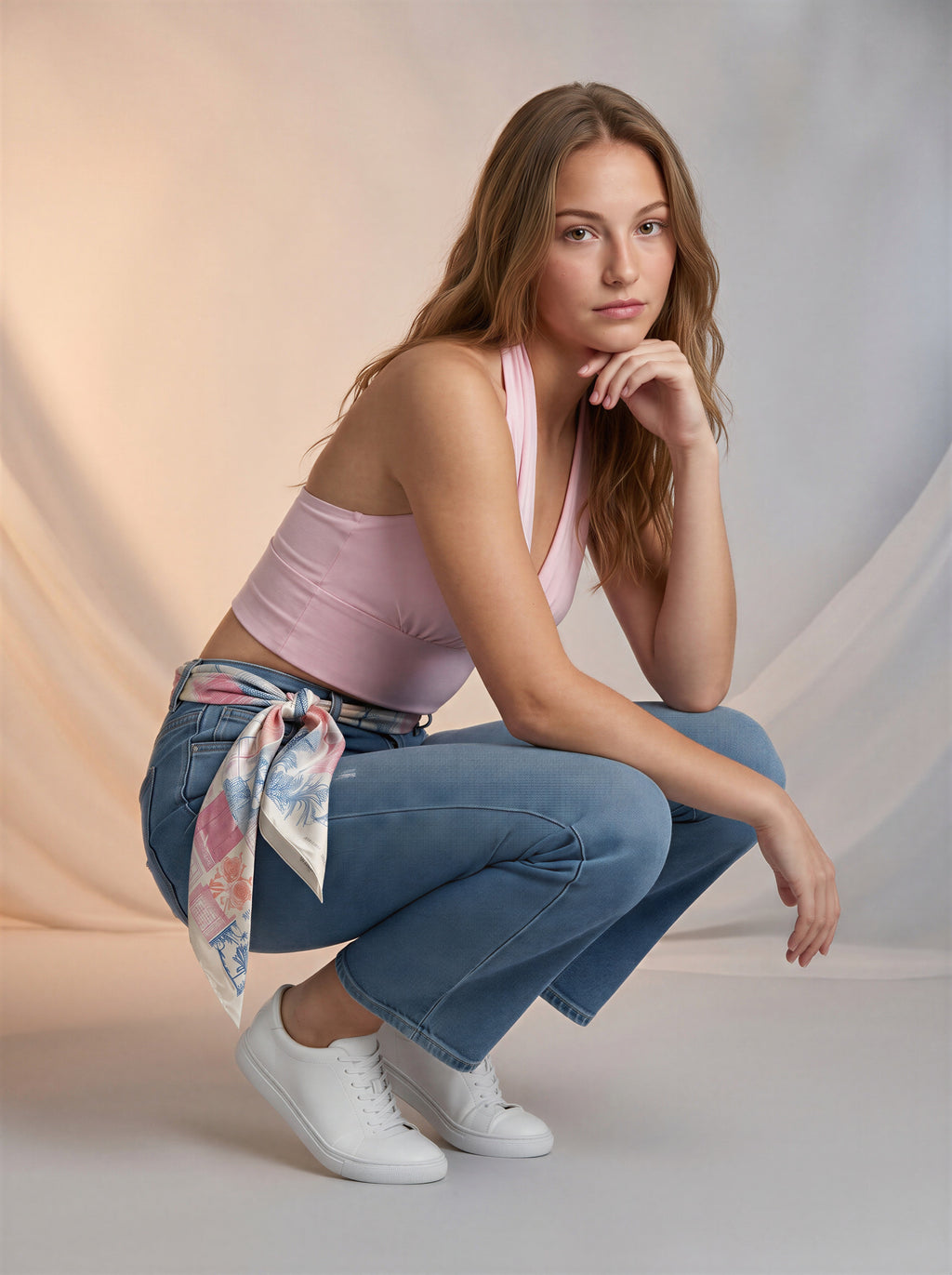 Jean Regular Fit Azul Claro con Rotos y Pañoleta