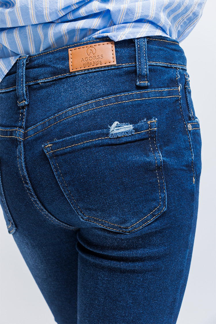 Jeans Skinny Liso Azul con Bolsillos – Classic Girls