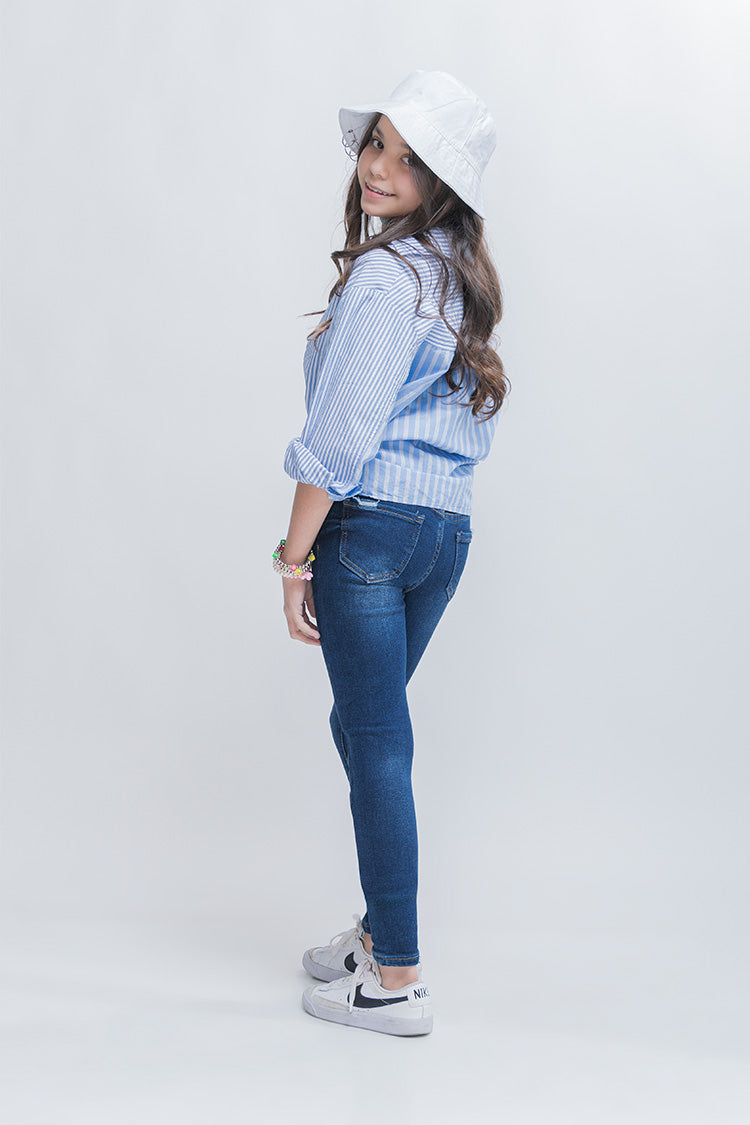 Jeans Skinny Liso Azul con Bolsillos – Classic Girls