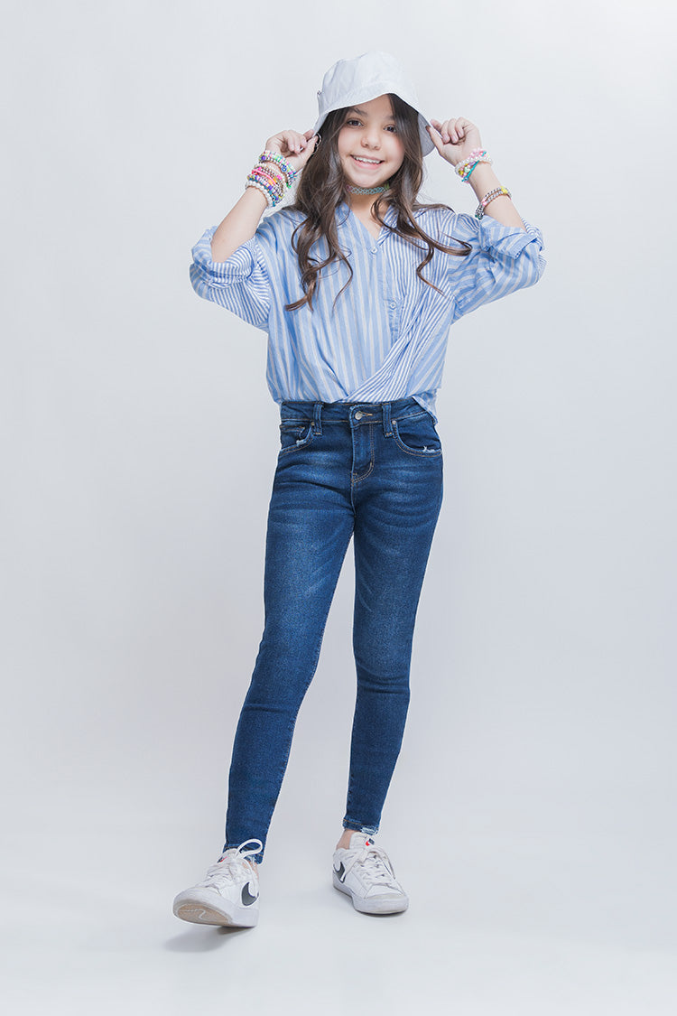 Jeans Skinny Liso Azul con Bolsillos – Classic Girls