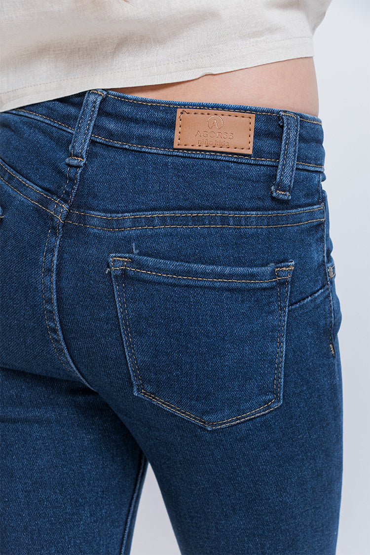 Jeans Skinny Liso Azul con Bolsillos – Trendy Girls