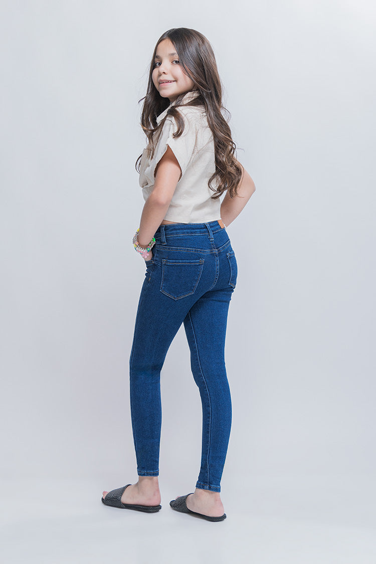 Jeans Skinny Liso Azul con Bolsillos – Trendy Girls