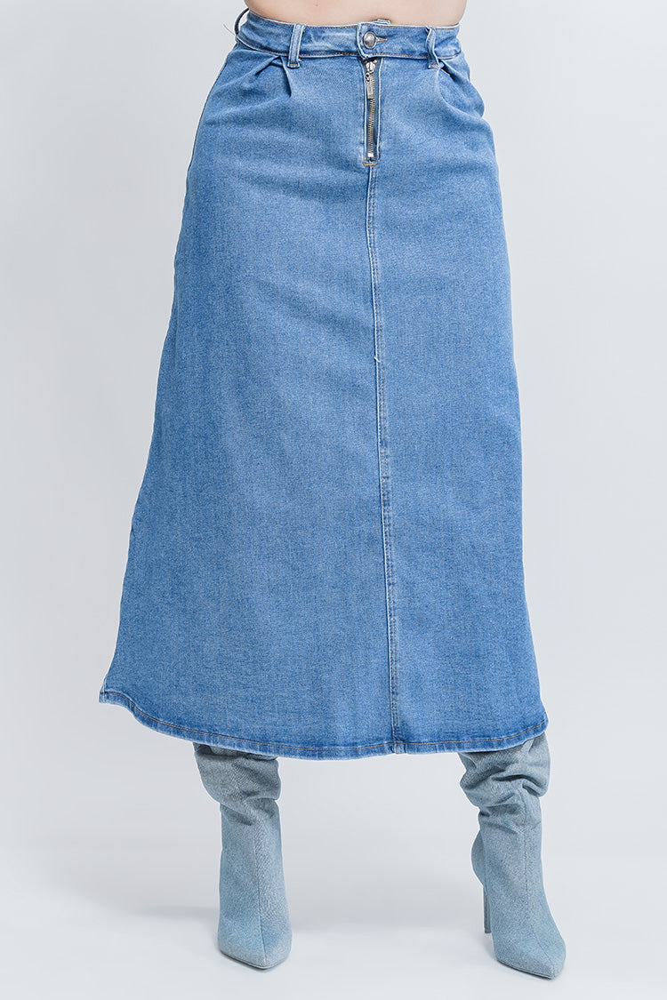 Falda Vaquera Midi de Corte Amplio para Dama