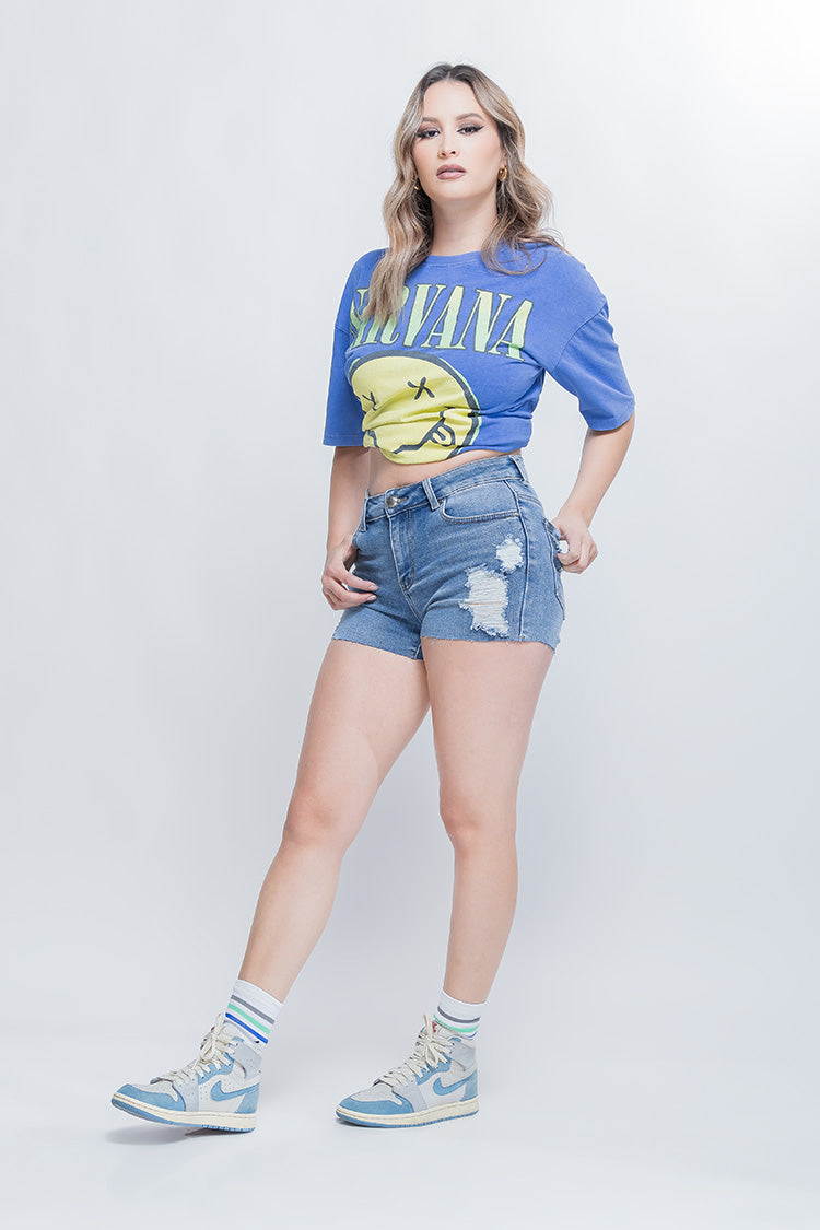 Short Fit Azul Mezclilla con Rotos - Estilo Urbano