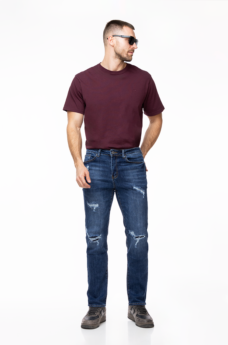 Jeans Slim Fit Rotos Azul Marino - Denim Classic