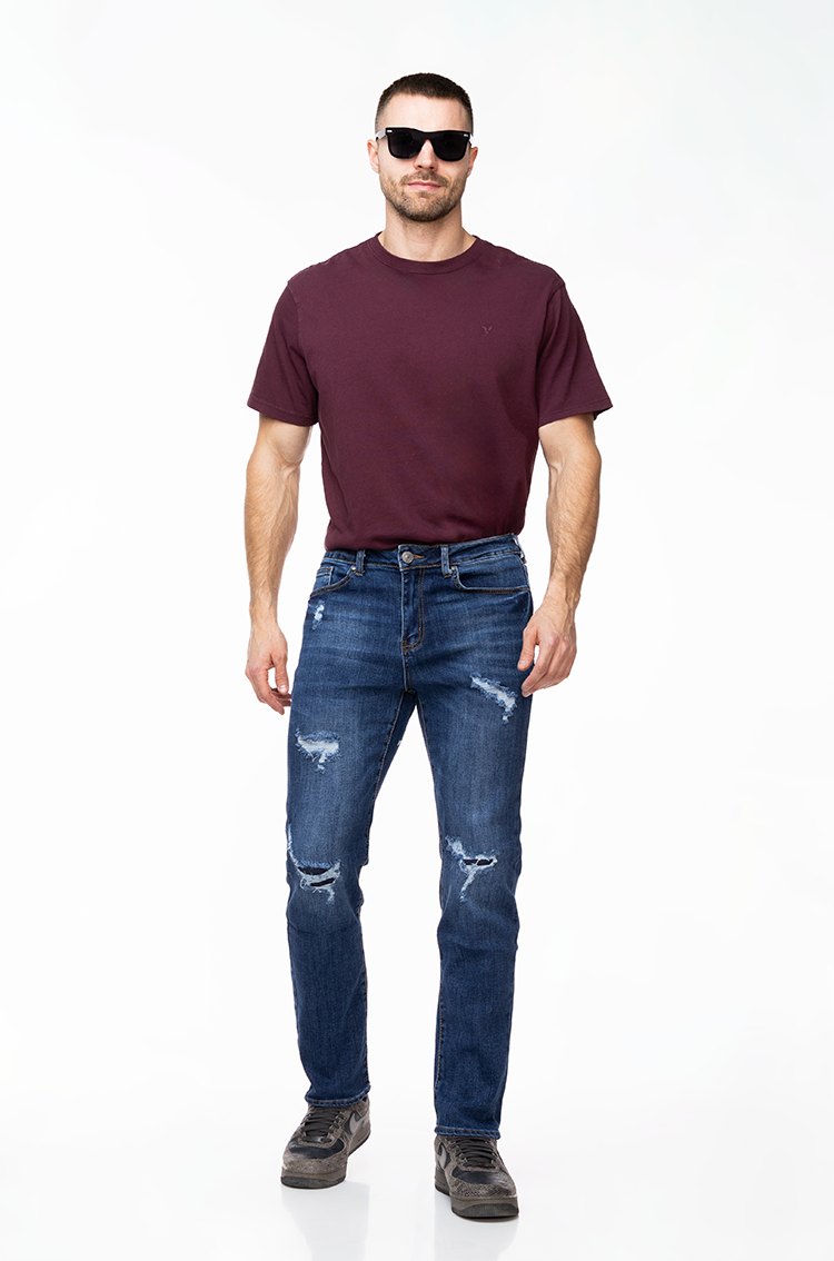 Jeans Slim Fit Rotos Azul Marino - Denim Classic