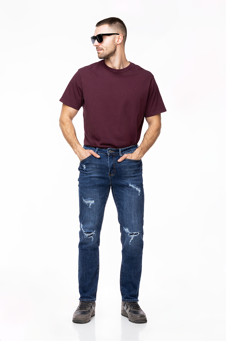 Jeans Slim Fit Rotos Azul Marino - Denim Classic