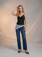 Jean Regular Fit Azul Medio con Pañoleta de Encaje Blanca