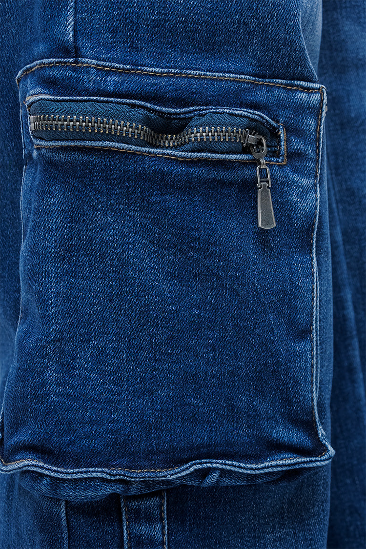 Jeans Cargo Multibolsillo con Deslavado en Mezclilla - Moda y Estilo