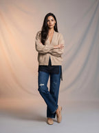 Jean Regular Fit Azul Marino con Rotos y Pañoleta de Encaje Negro