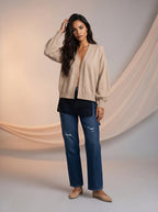 Jean Regular Fit Azul Marino con Rotos y Pañoleta de Encaje Negro