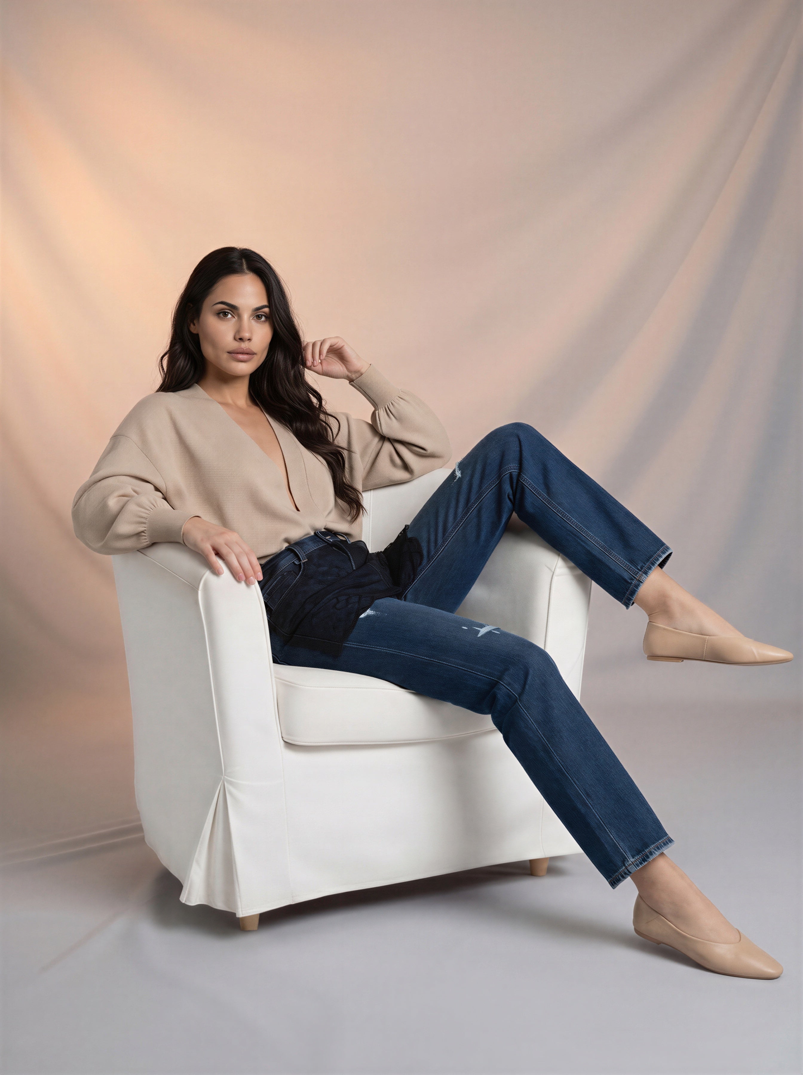 Jean Regular Fit Azul Marino con Rotos y Pañoleta de Encaje Negro