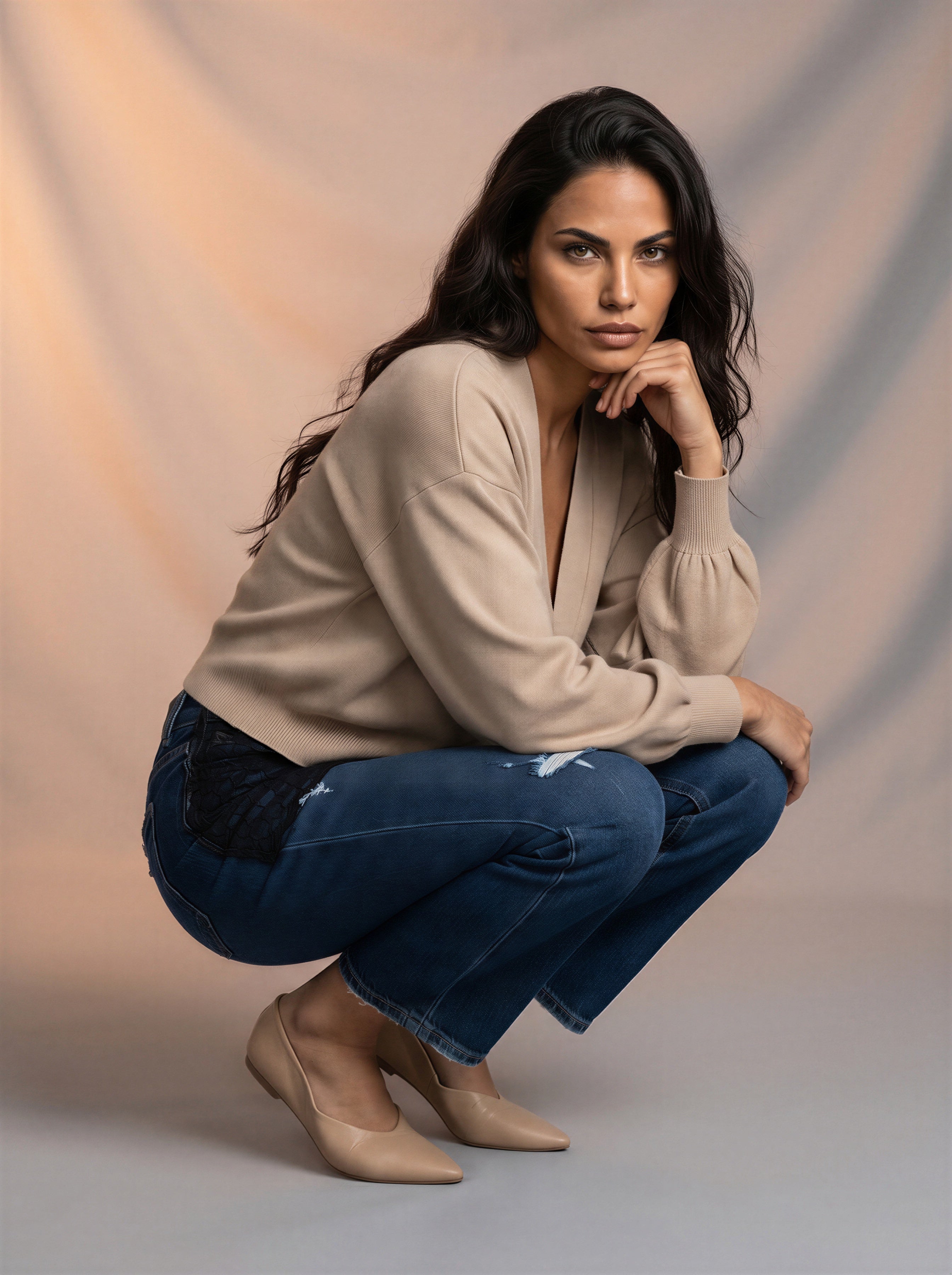 Jean Regular Fit Azul Marino con Rotos y Pañoleta de Encaje Negro