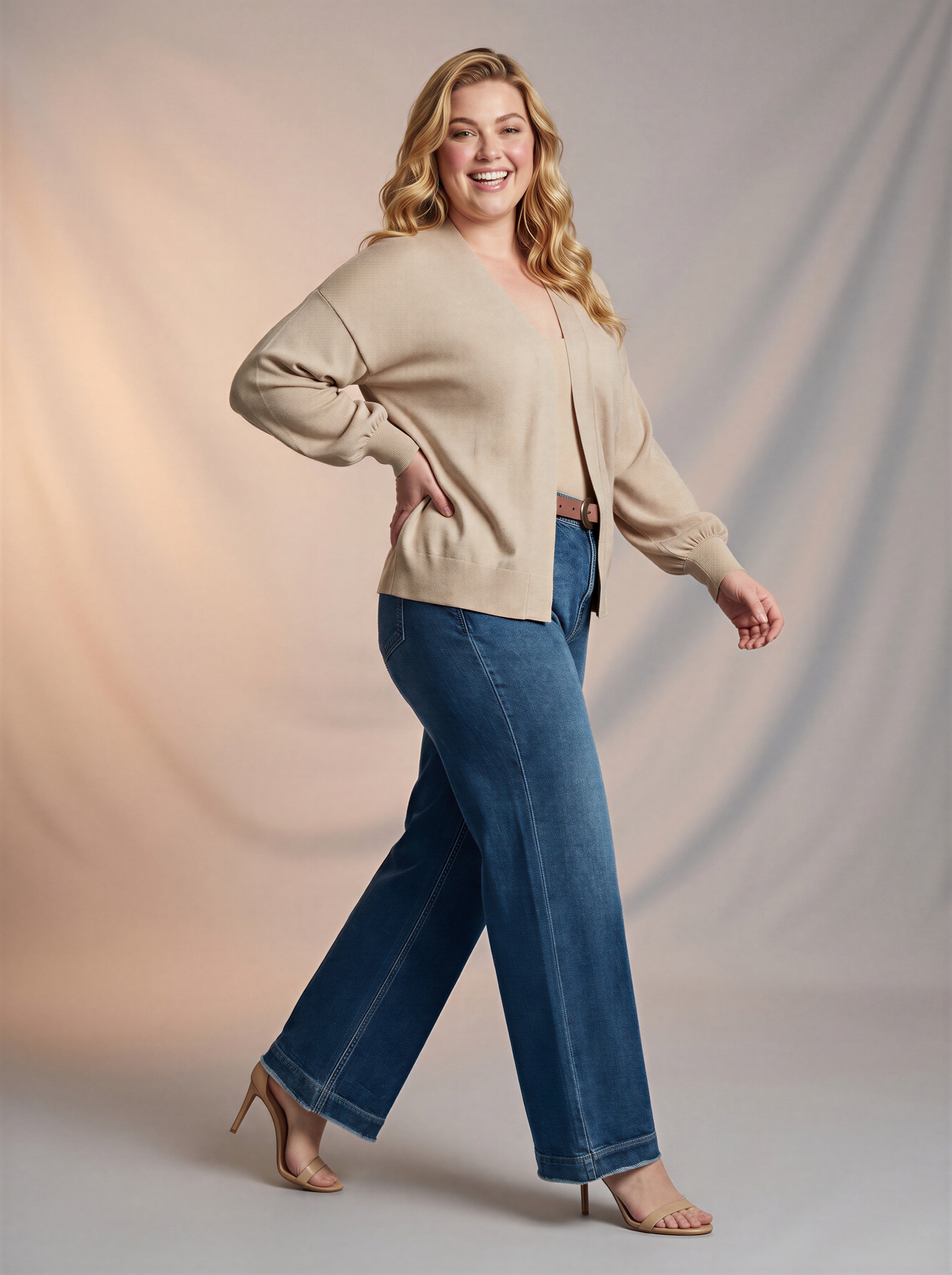 Jean Wide Leg con Cinturón – Azul Medio