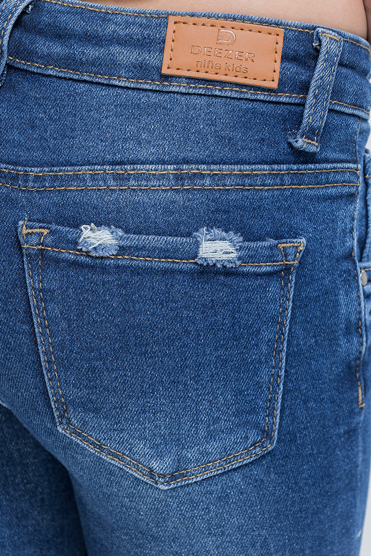 Jeans Skinny con Deslavado Azul Marino – Estilo Girls