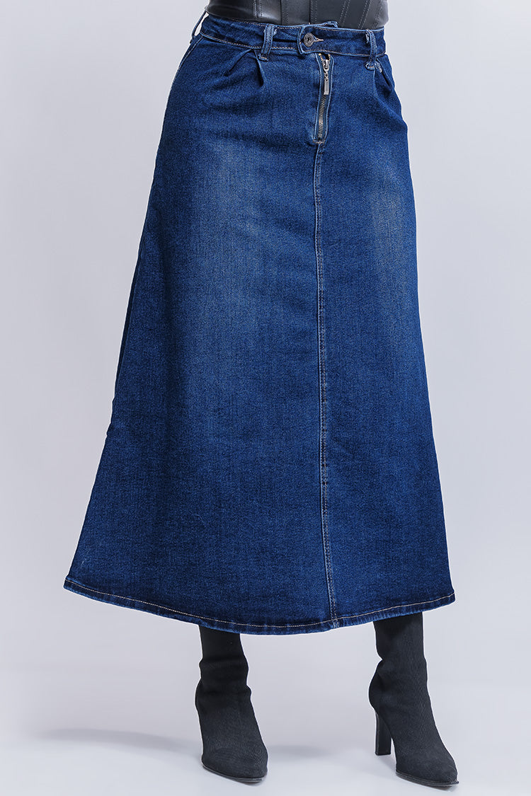 Falda de Mezclilla Vaquera Midi  Azul Marino para Mujer