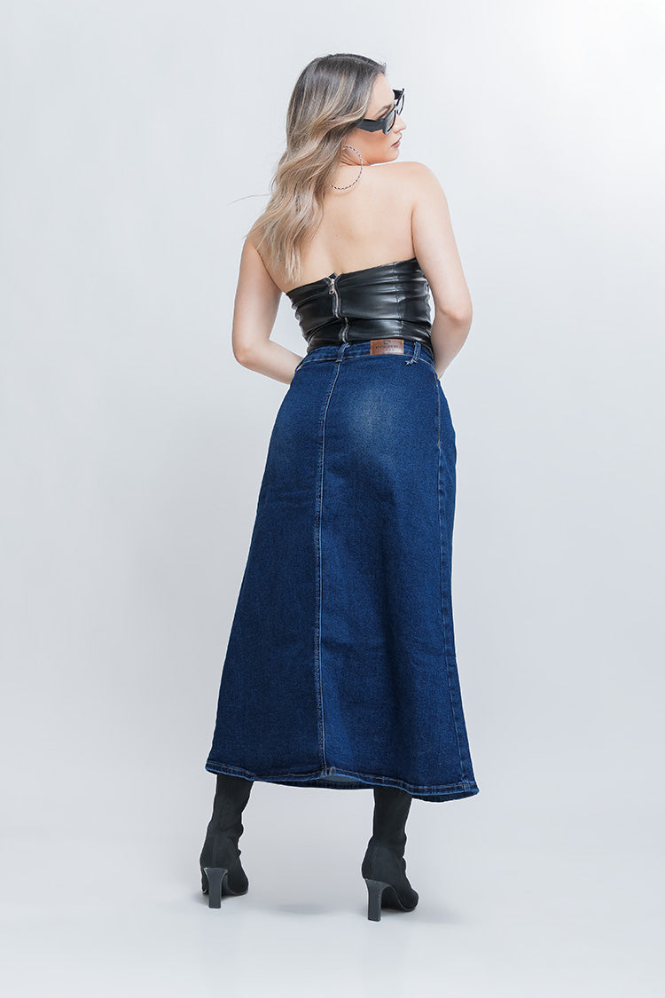 Falda de Mezclilla Vaquera Midi  Azul Marino para Mujer
