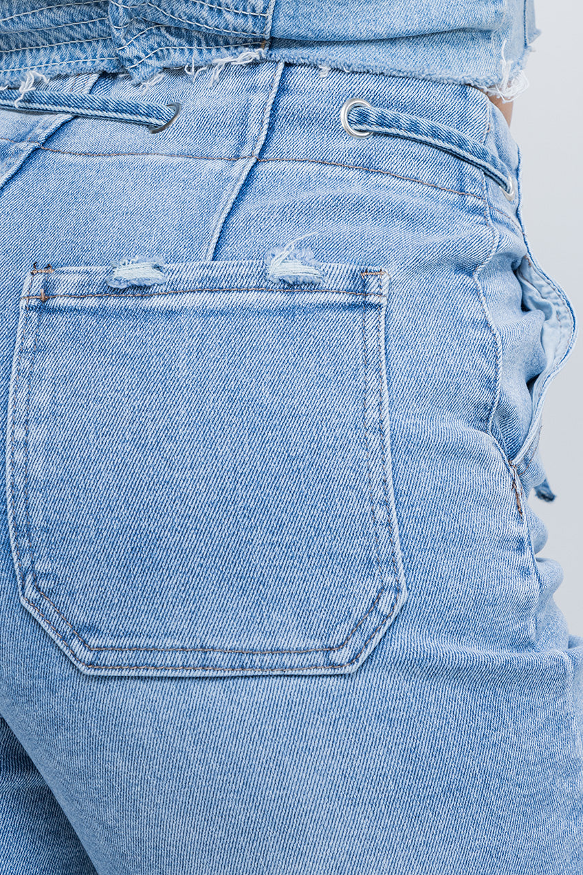 Jeans Wide Leg Cintura con Cordón