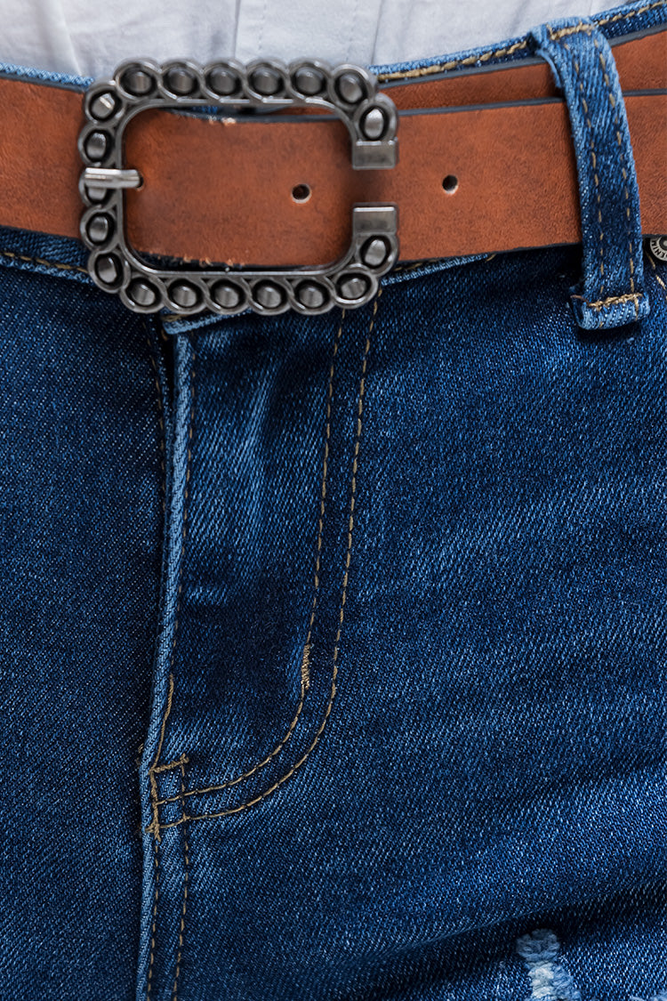 Jeans Skinny Fit Roto con Parches y Cinturon - Chic