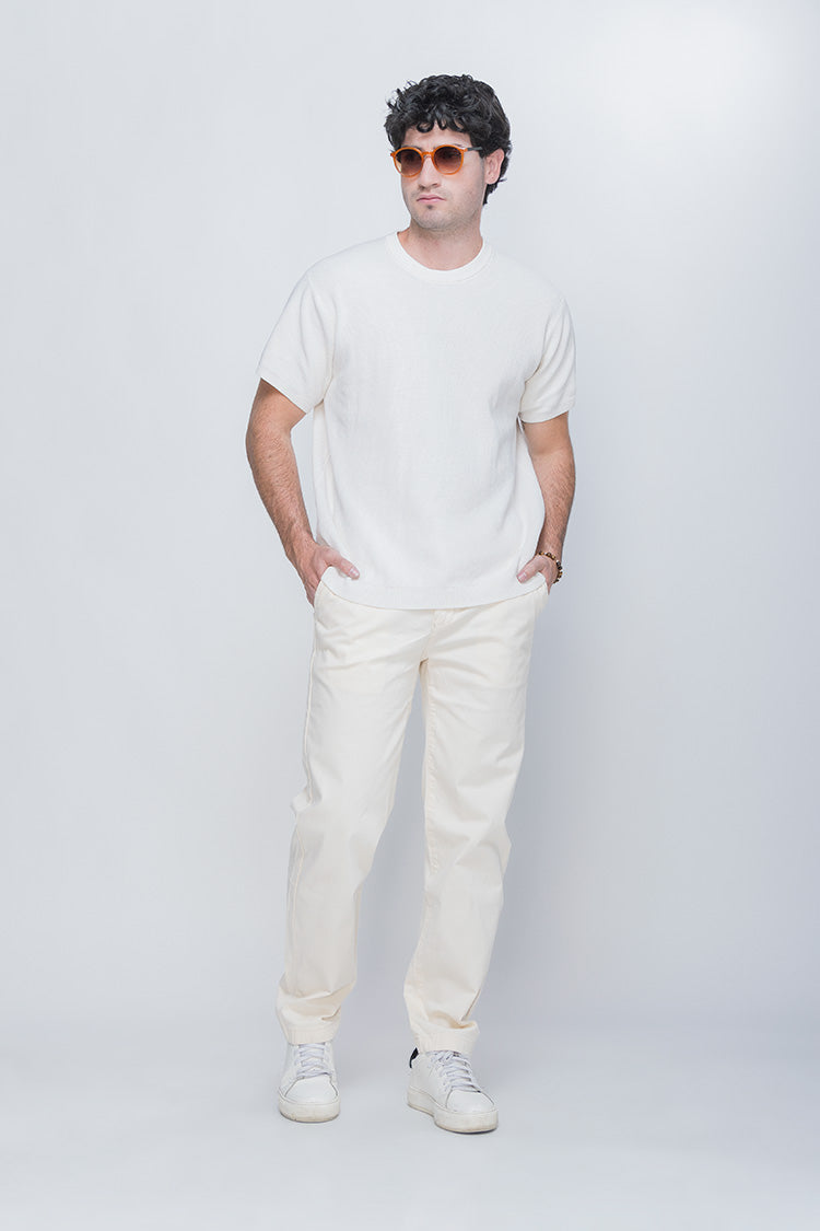 Pantalón Slim Gabardina Ivory - Estilo Minimalista