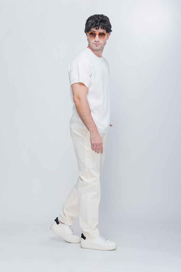Pantalón Slim Gabardina Ivory - Estilo Minimalista