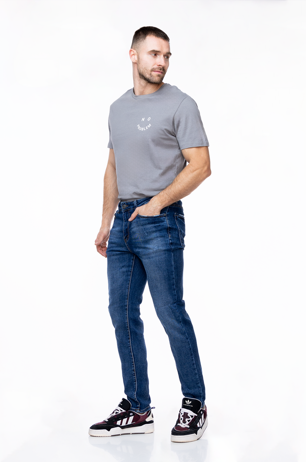 Jeans Slim Fit Azul Medio Desgastada - Denim Classic