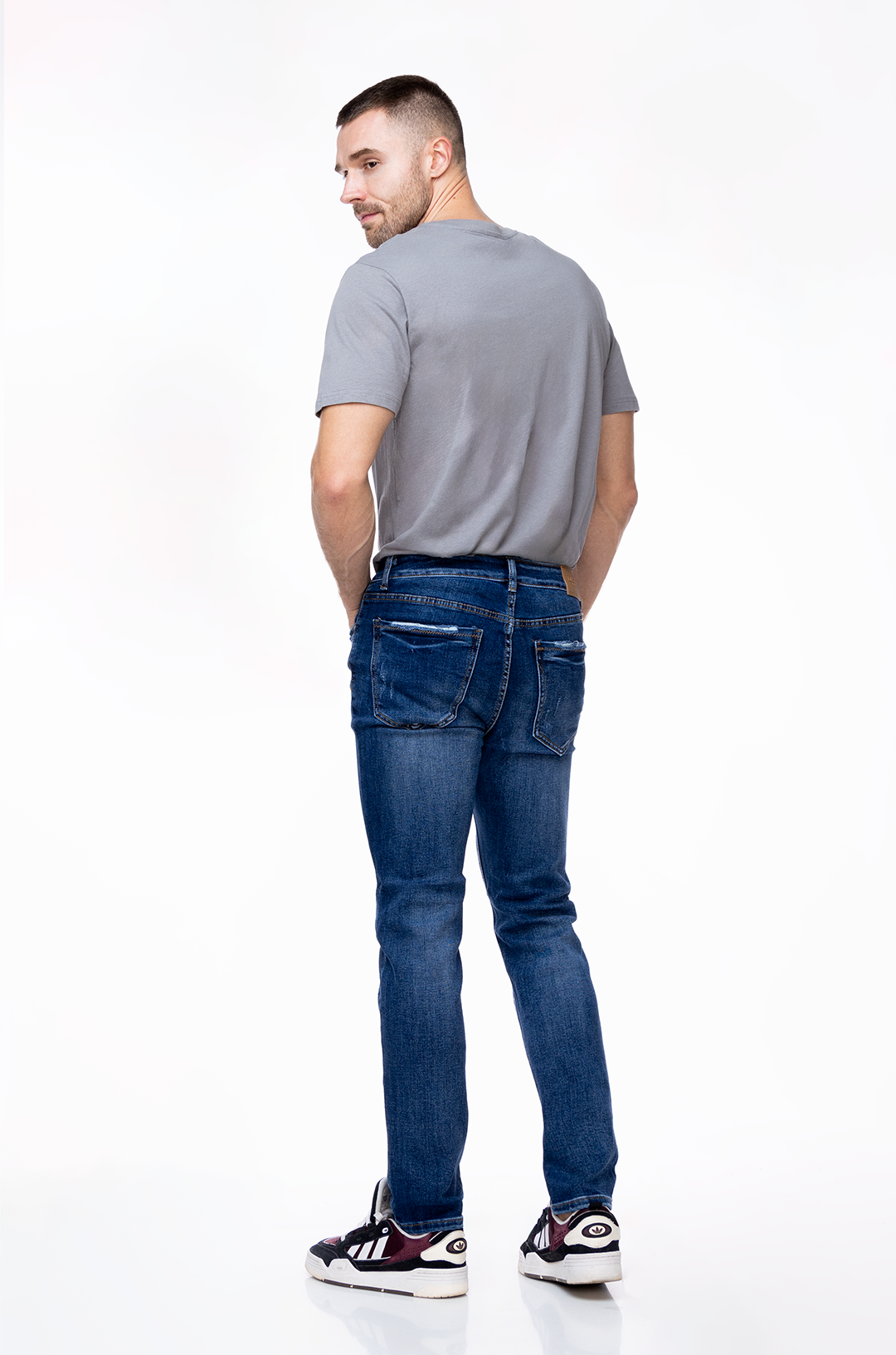 Jeans Slim Fit Azul Medio Desgastada - Denim Classic