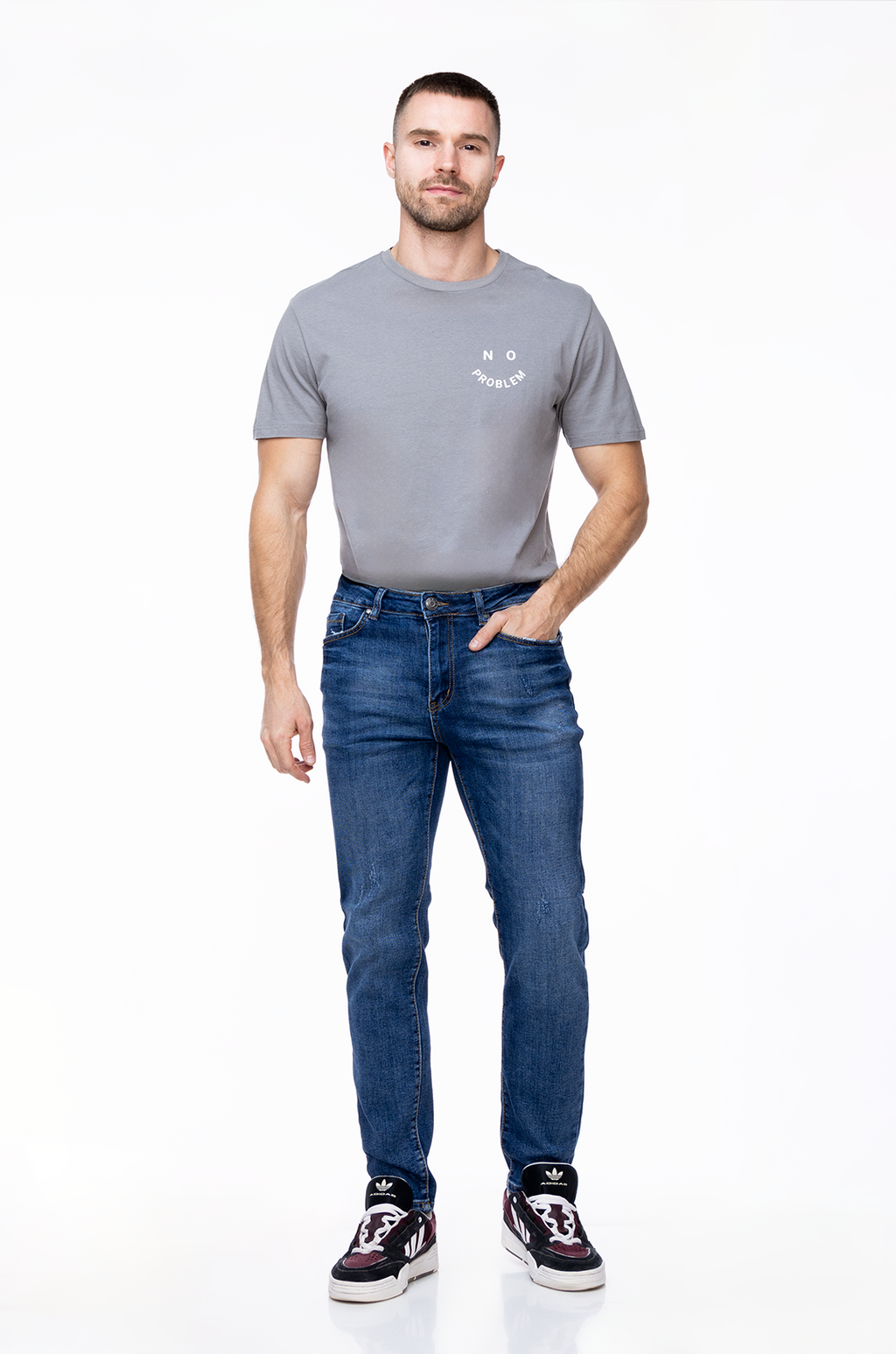 Jeans Slim Fit Azul Medio Desgastada - Denim Classic