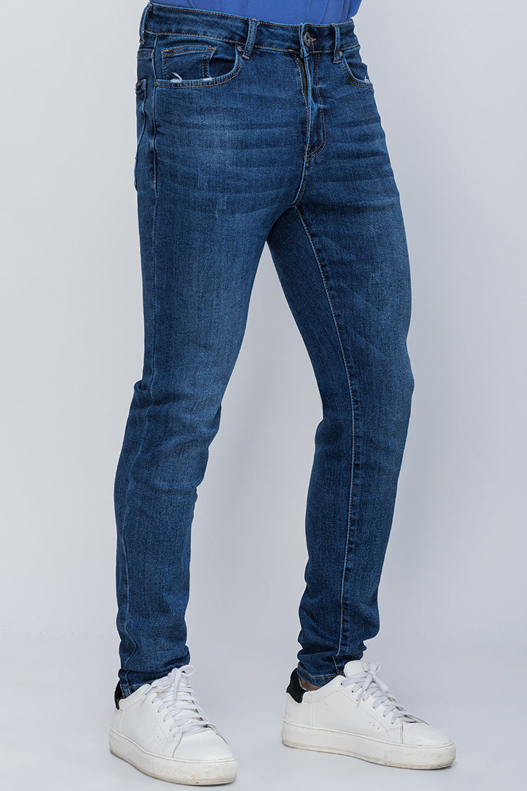 Jeans Slim Fit en Azul Liso Medio - Estilo Clásico