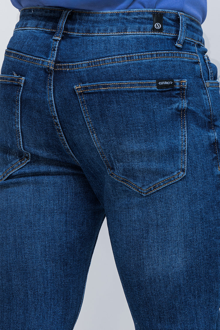 Jeans Slim Fit en Azul Liso Medio - Estilo Clásico