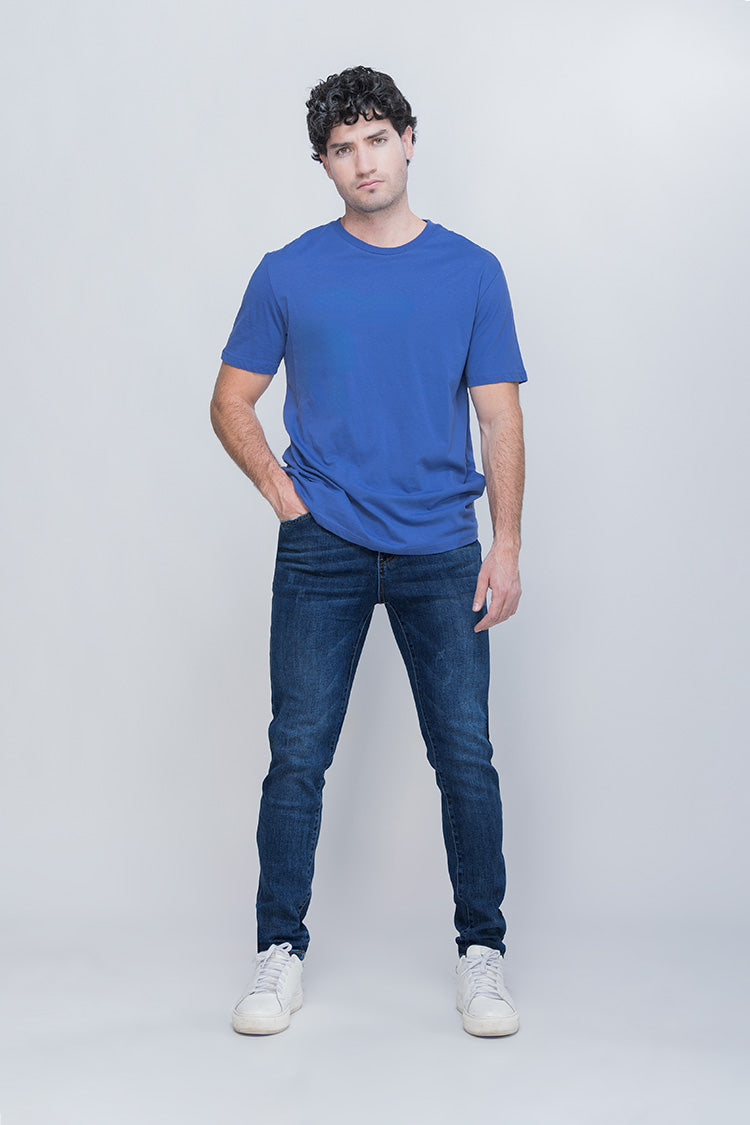 Jeans Slim Fit en Azul Liso Medio - Estilo Clásico