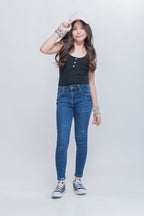 Jeans Skinny Fit Azul Marino Liso - Girls