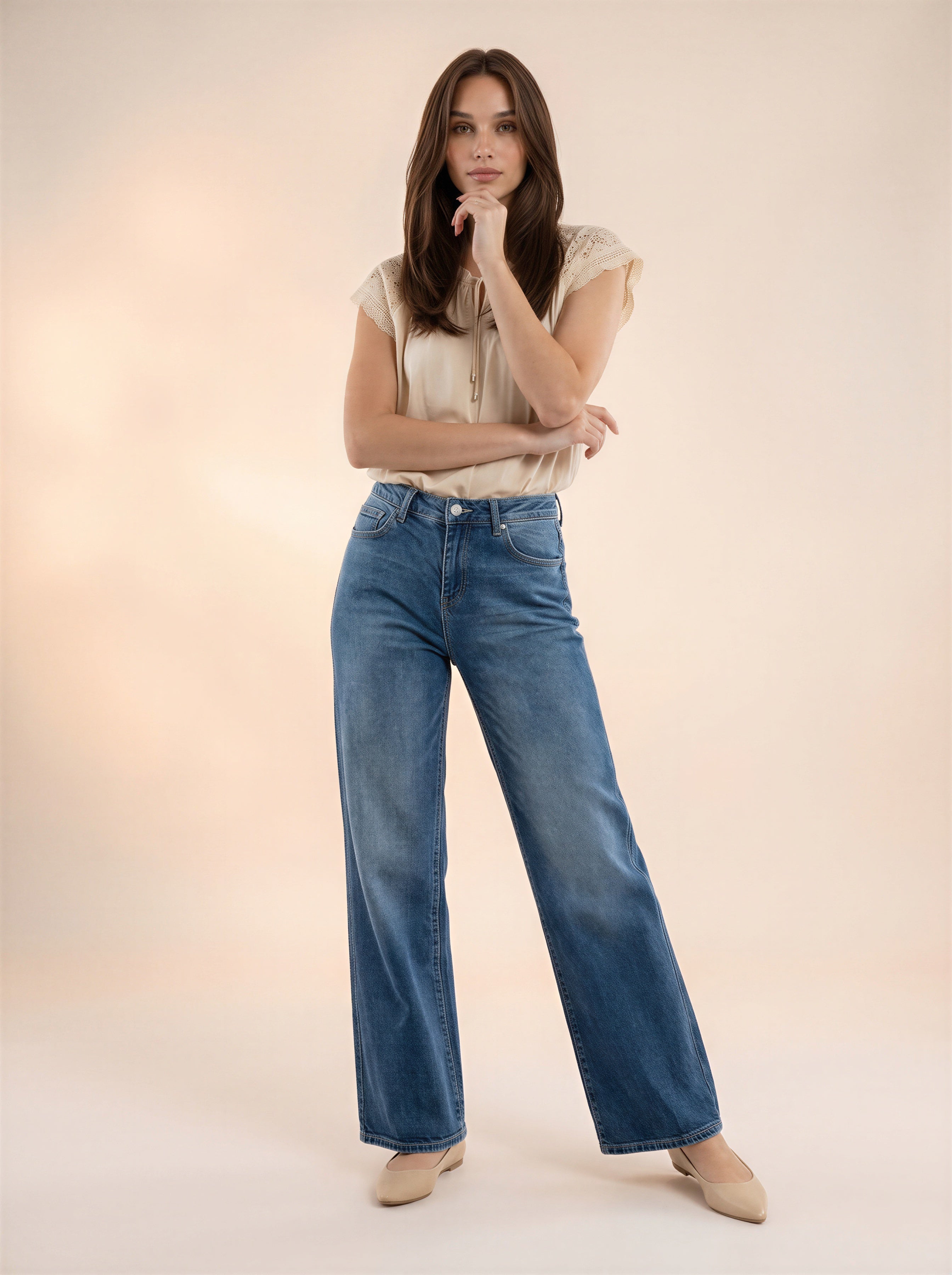 Jean Wide Leg Full Length – Azul Medio