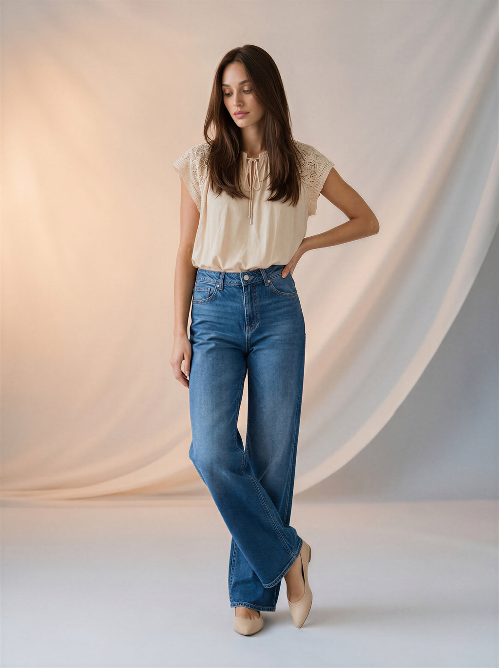 Jean Wide Leg Full Length – Azul Medio