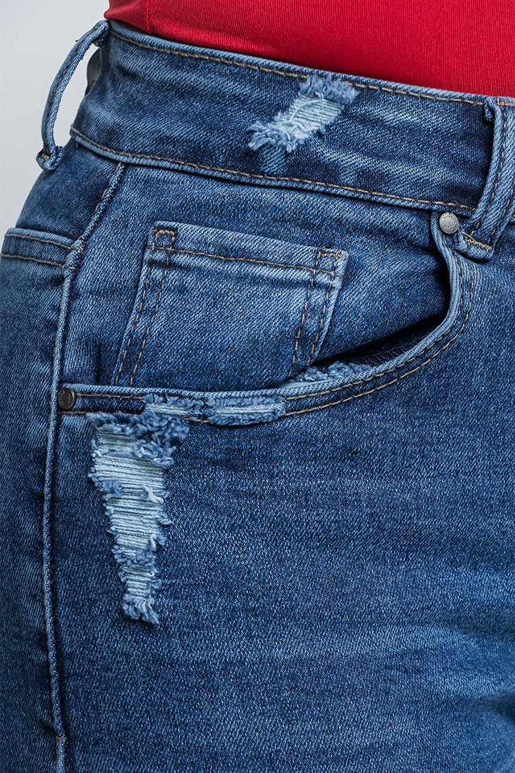 Jeans Straight Tiro Alto Rotos - Moda Clásica