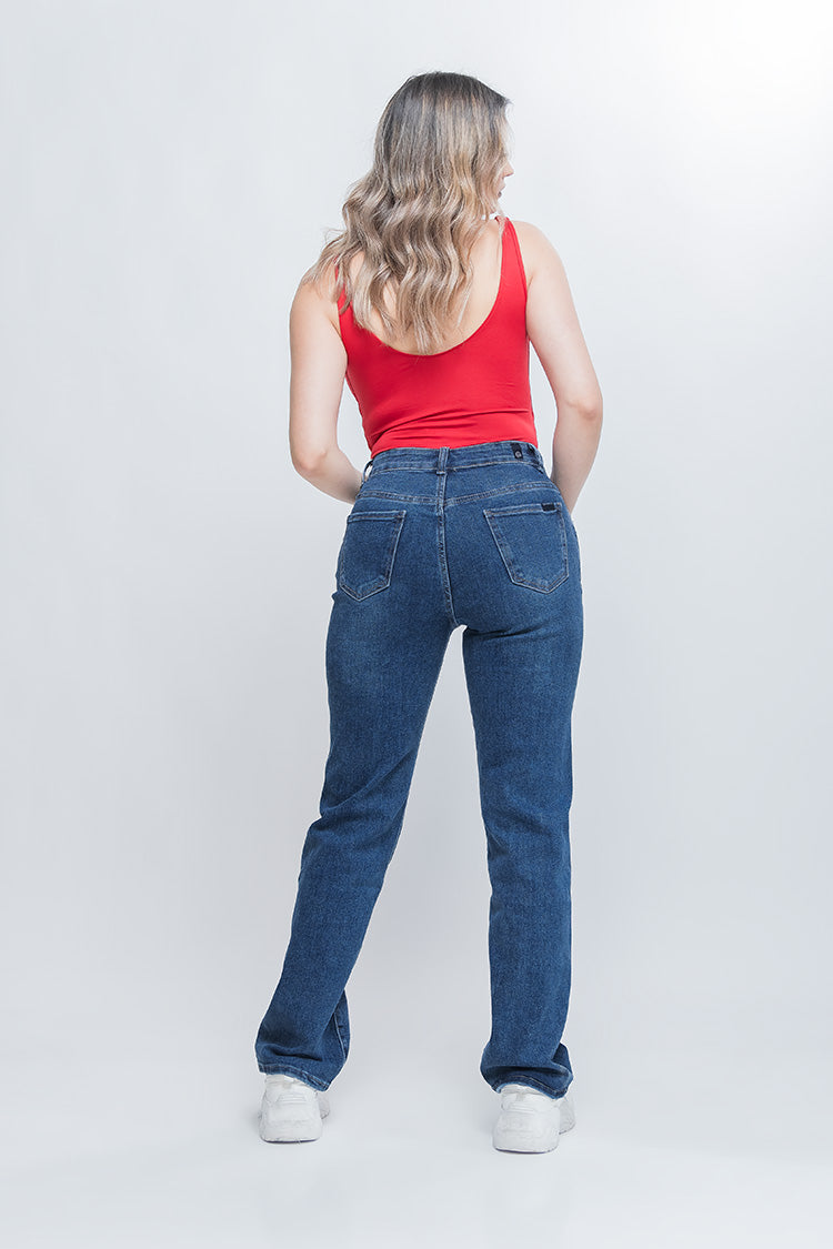 Jeans Straight Tiro Alto Rotos - Moda Clásica