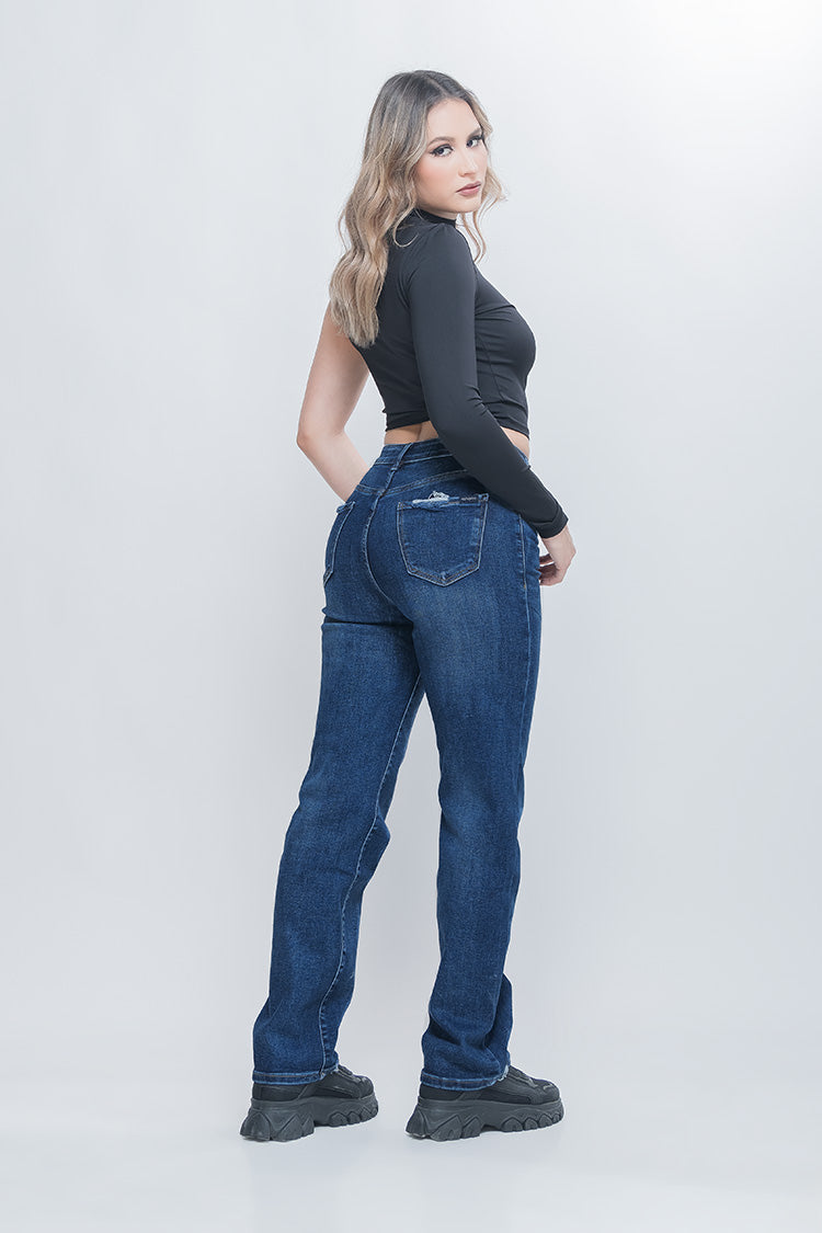 Jeans Straight Tiro Alto de Mujer - Tendencia
