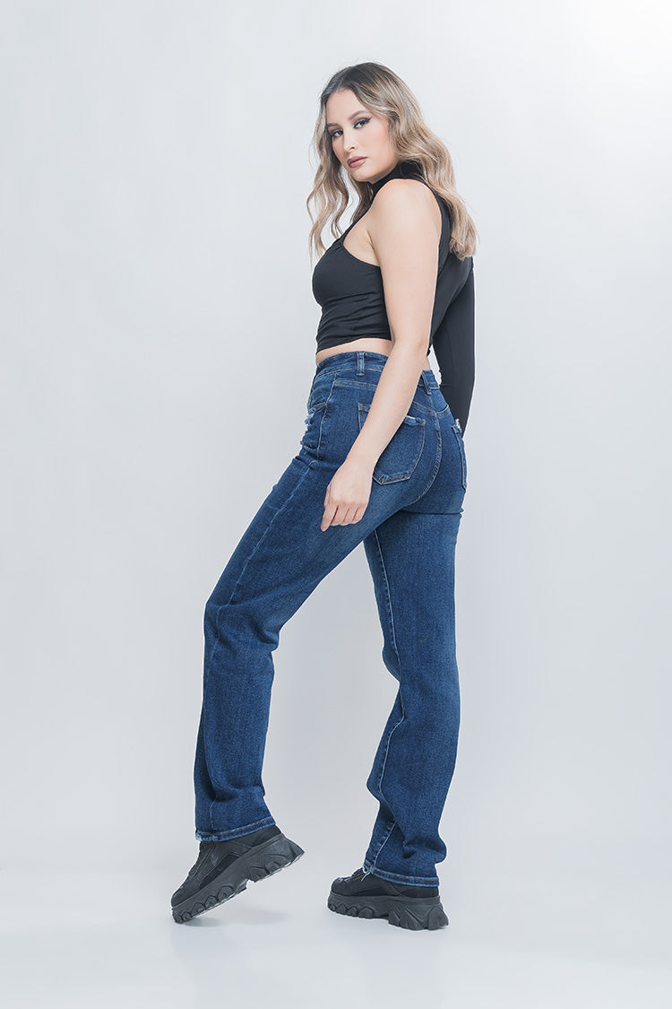 Jeans Straight Tiro Alto de Mujer - Tendencia