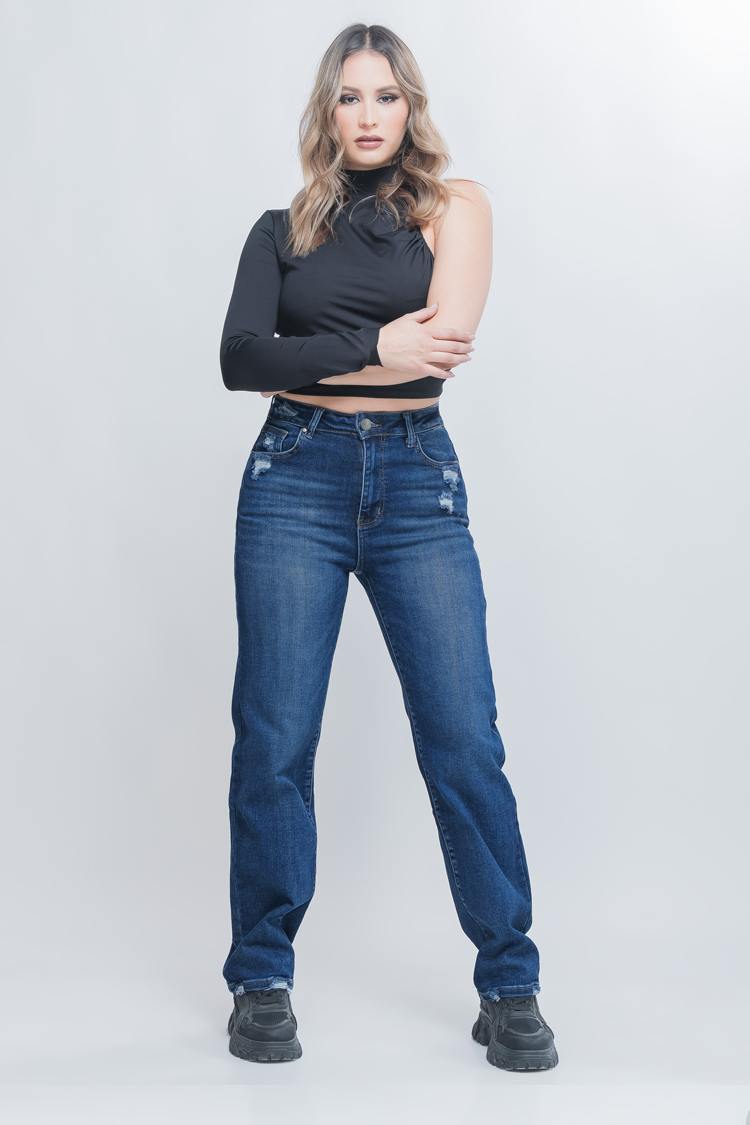 Jeans Straight Tiro Alto de Mujer - Tendencia