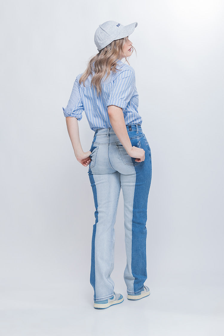Jeans Straight  Bicolor Azul - Moda Casual