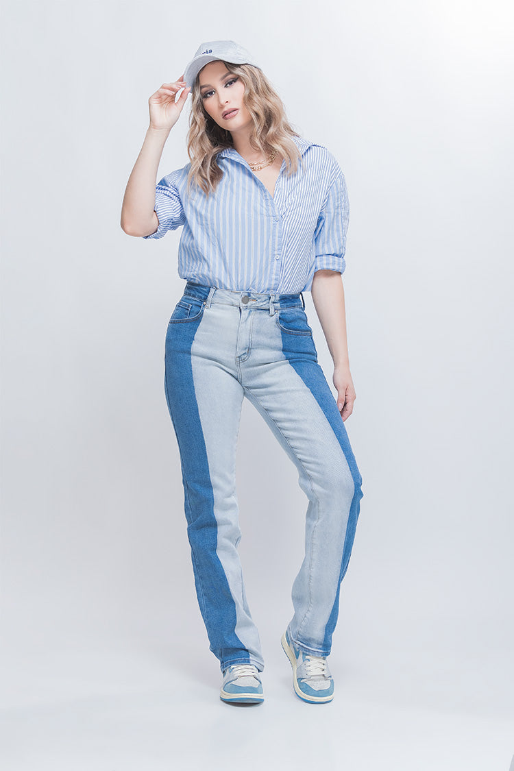 Jeans Straight  Bicolor Azul - Moda Casual