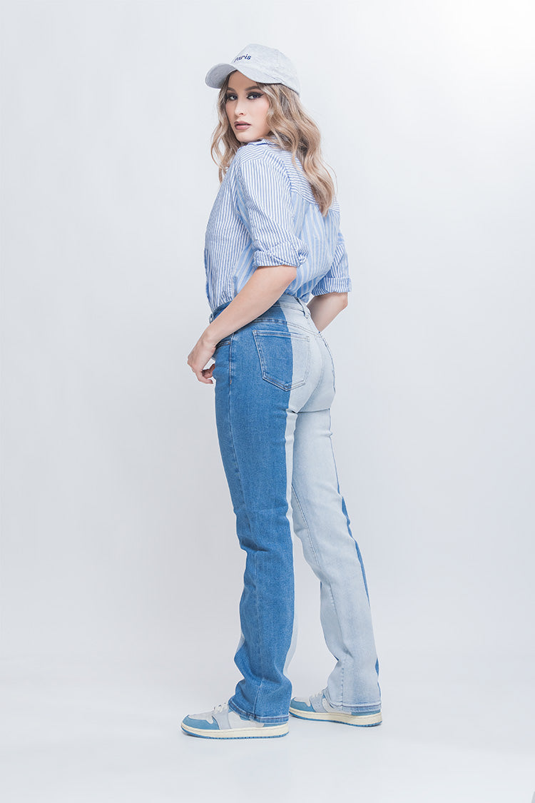 Jeans Straight  Bicolor Azul - Moda Casual